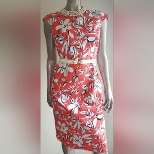 $2,400 NEW OSCAR DE LA RENTA STUNNING CORAL RED FLORAL RUNWAY BOW BAG DRESS 12